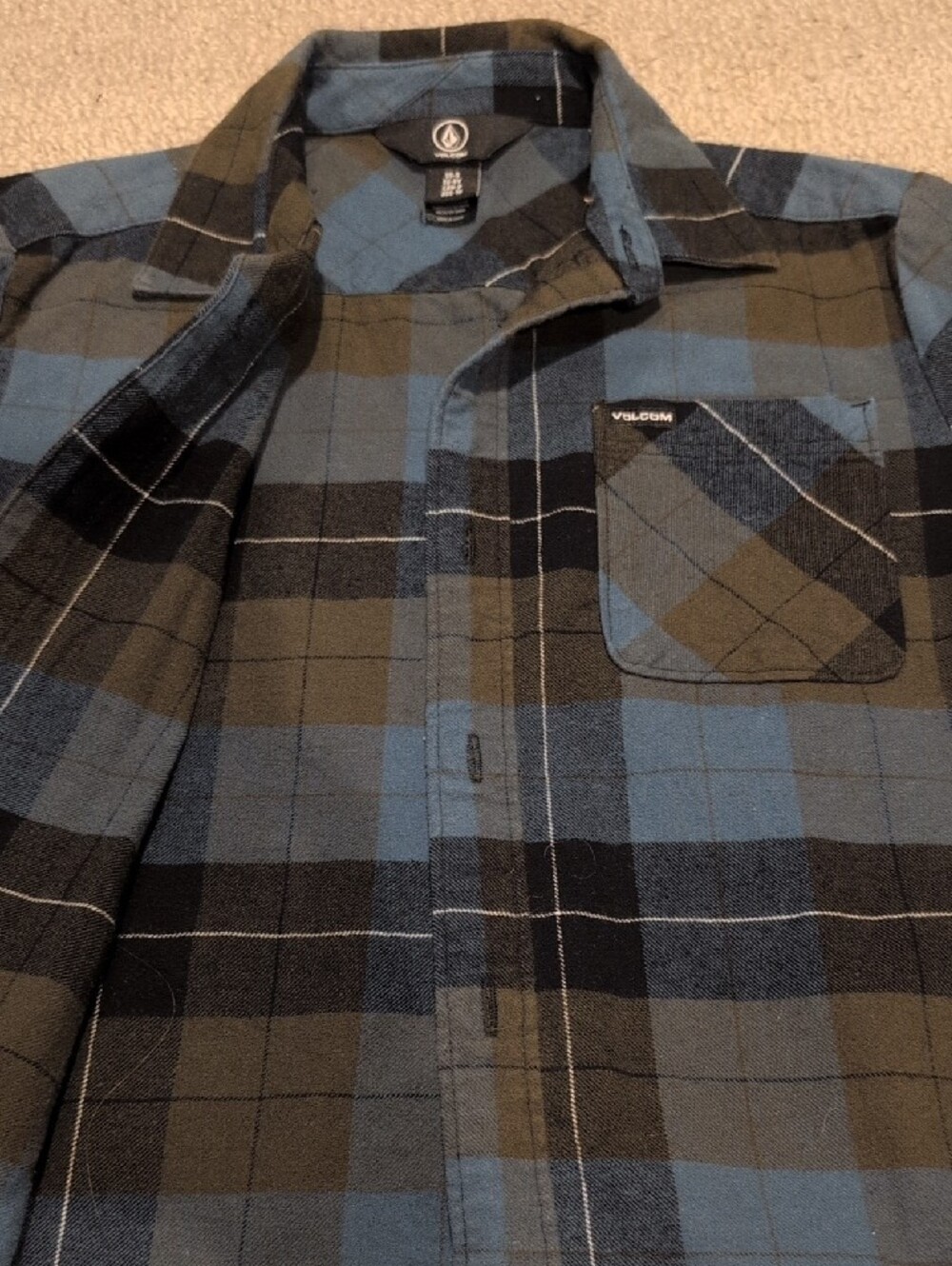 Volcom Boys Blue, Olive and Black Plaid Button-Down Shirt - Picture 4 of 4